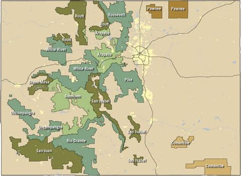 Map of National Forests in Colorado